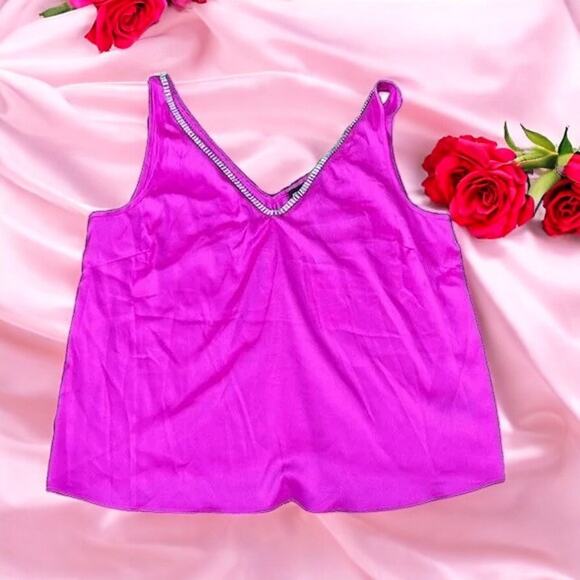 NWT Generation Love Marian Crystal Trim Cami Sleeveless Hot Pink XXS MSRP $198 - Picture 3 of 7